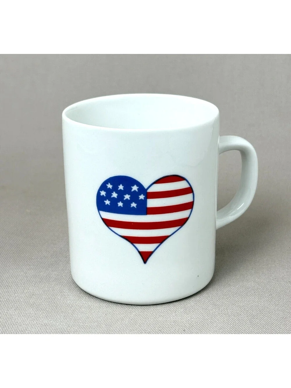 Vintage Keramos American Flag Heart Ceramic Mug USA Patriotic Coffee Cup